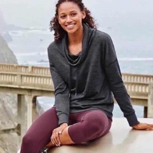 Athleta Tops - Athleta Blissful charcoal space dye drawstring cowlneck sweatshirt size XS